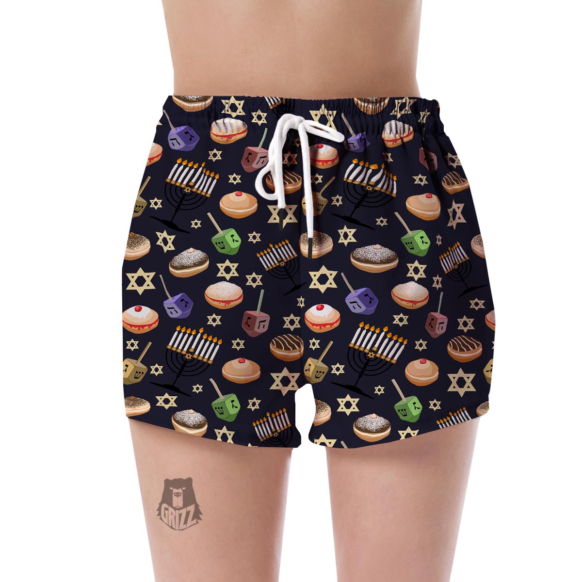 Hanukkah Black Print Pattern Women's Shorts-grizzshop