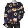 Hanukkah Black Print Pattern Women's Sweatshirt-grizzshop