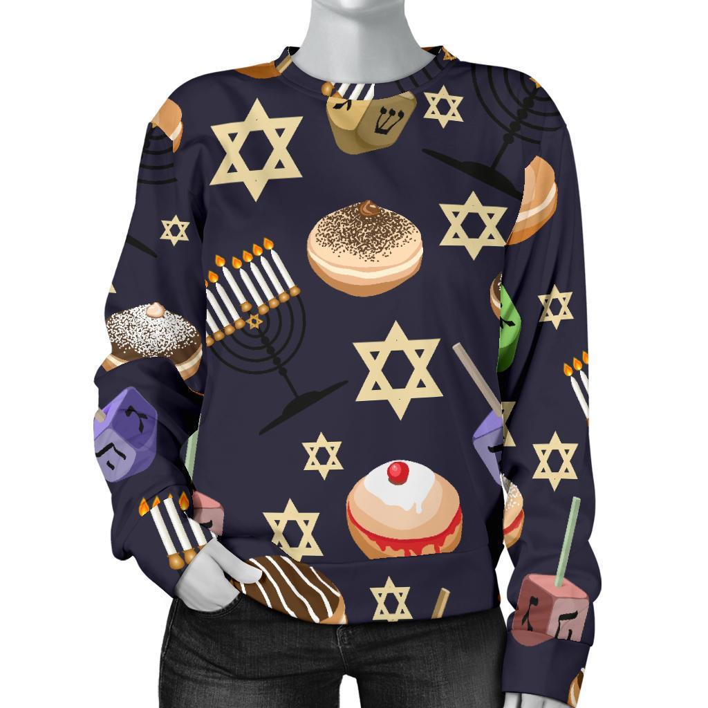 Hanukkah Black Print Pattern Women's Sweatshirt-grizzshop