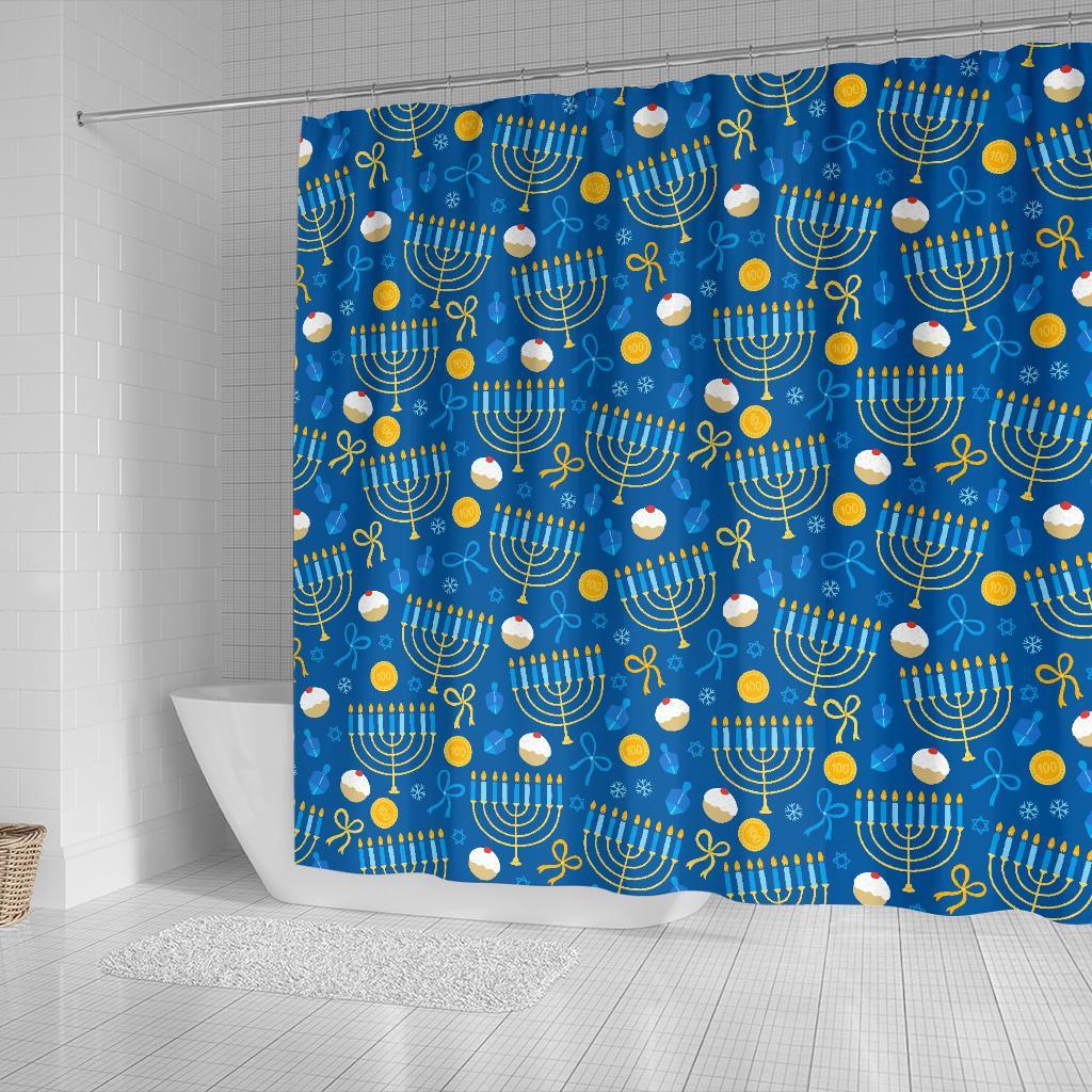 Hanukkah Pattern Print Bathroom Shower Curtain-grizzshop