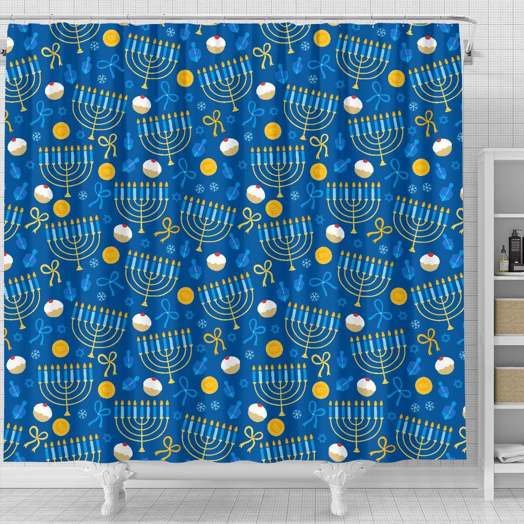 Hanukkah Pattern Print Bathroom Shower Curtain-grizzshop