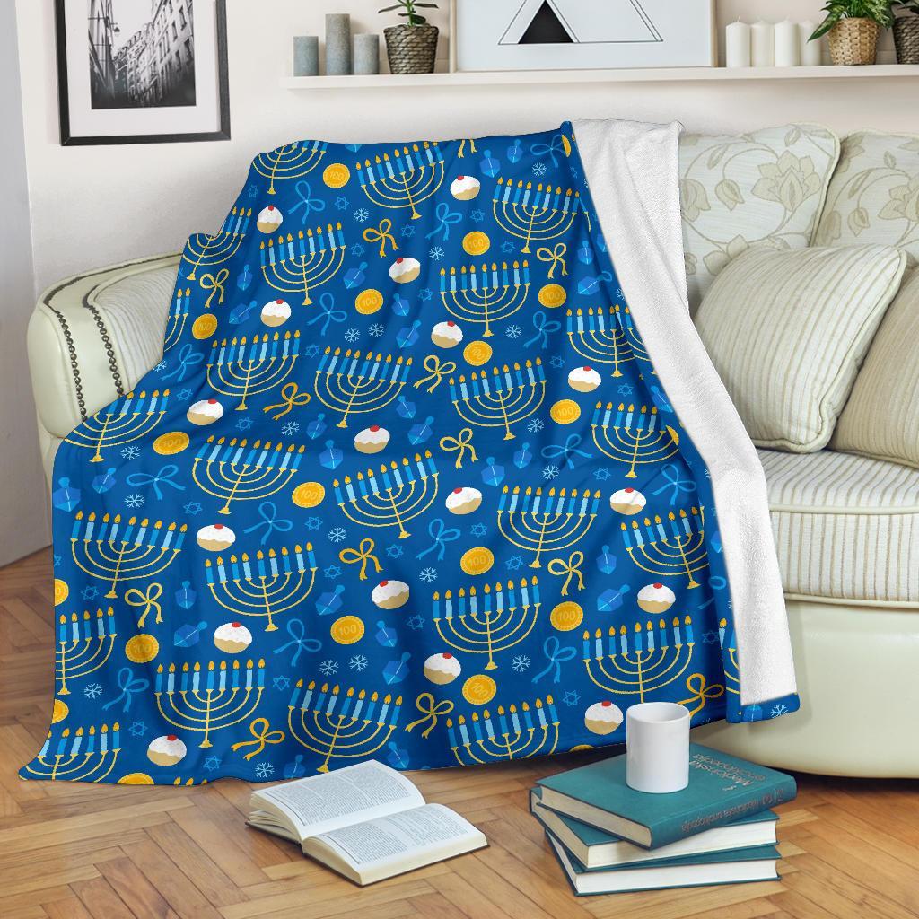 Hanukkah Pattern Print Blanket-grizzshop