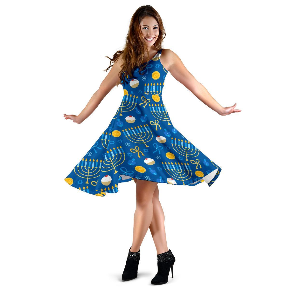 Hanukkah Pattern Print Dress-grizzshop