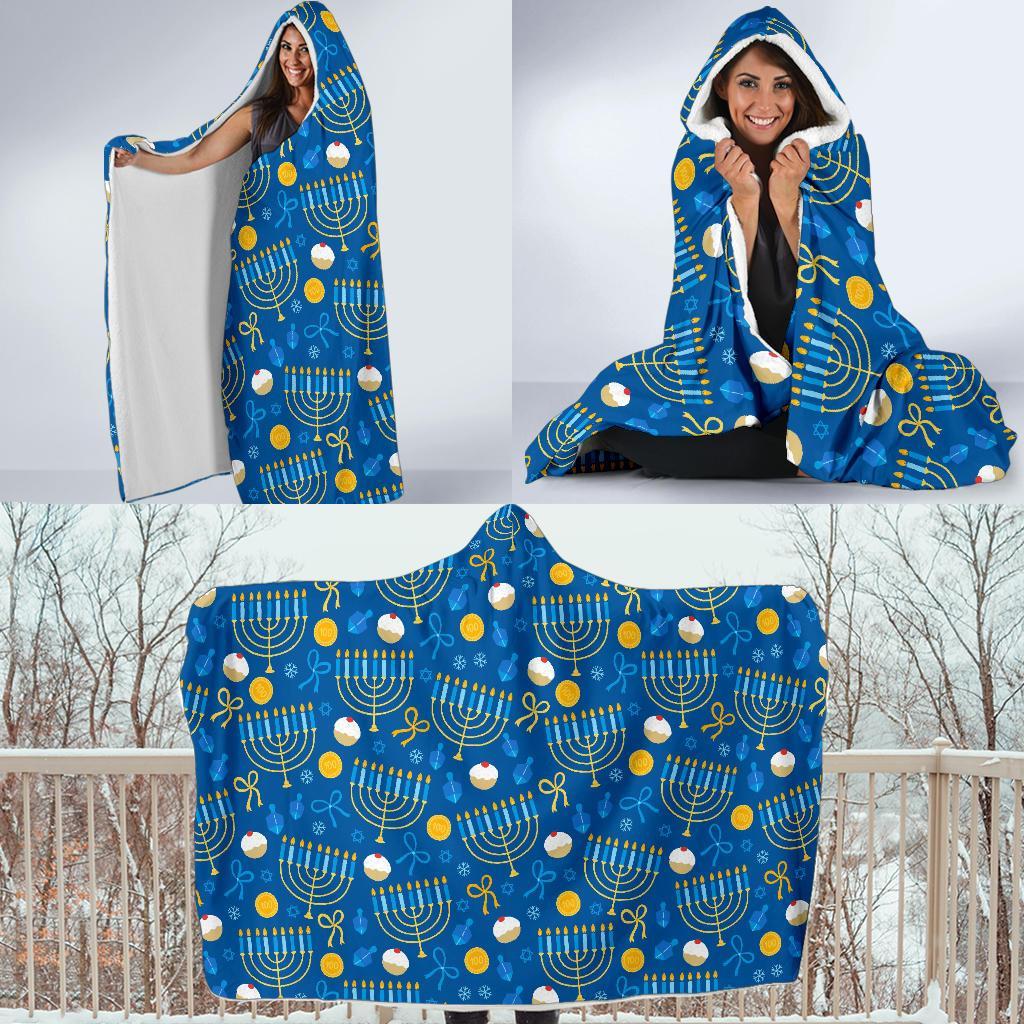 Hanukkah Pattern Print Hooded Blanket-grizzshop