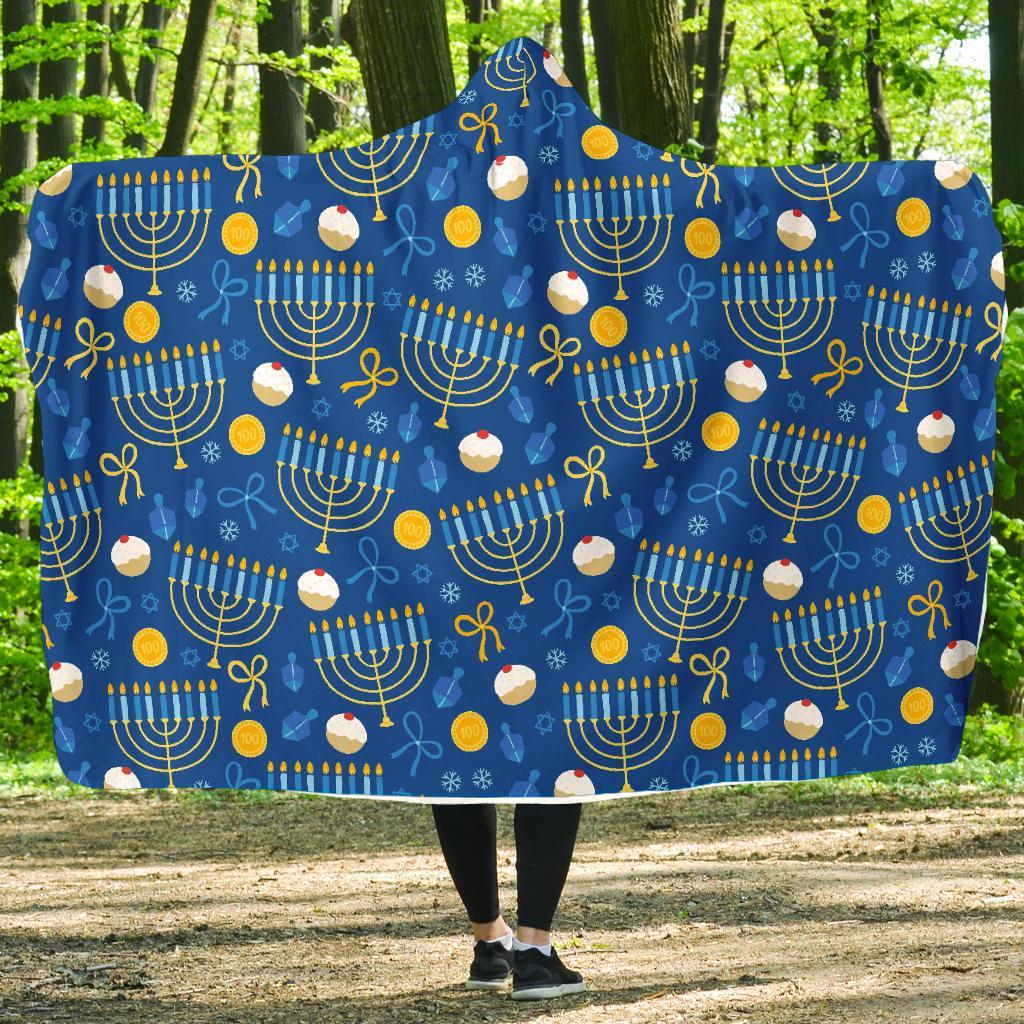 Hanukkah Pattern Print Hooded Blanket-grizzshop