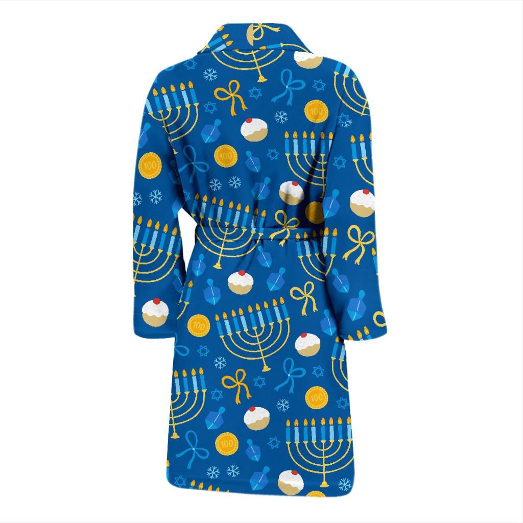 Hanukkah Pattern Print Men Long Robe-grizzshop