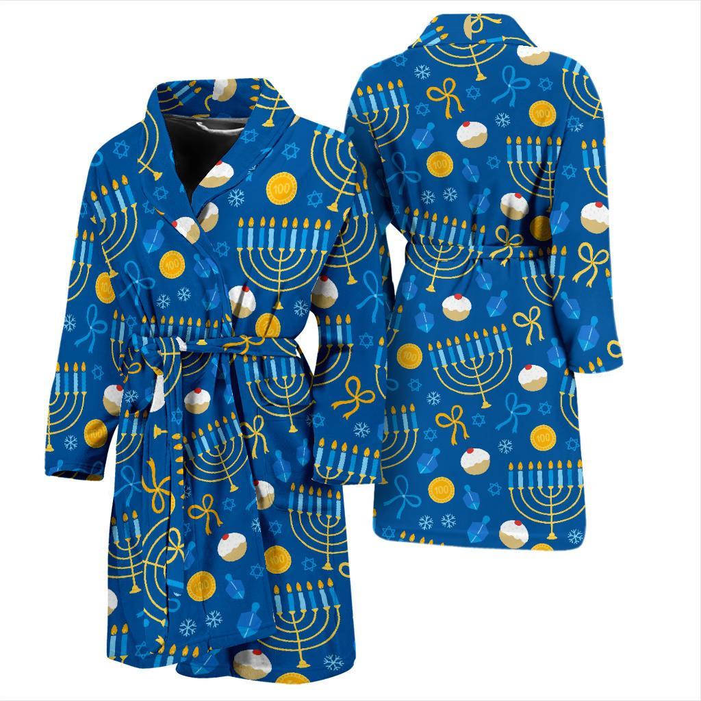 Hanukkah Pattern Print Men Long Robe-grizzshop