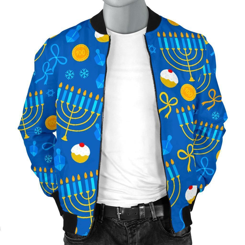 Hanukkah Pattern Print Men's Bomber Jacket-grizzshop