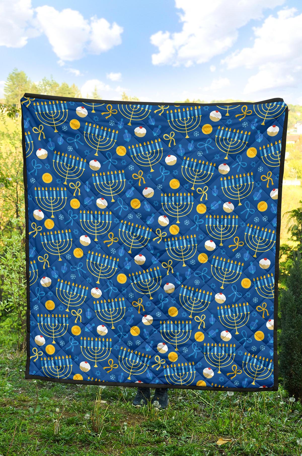 Hanukkah Pattern Print Quilt-grizzshop