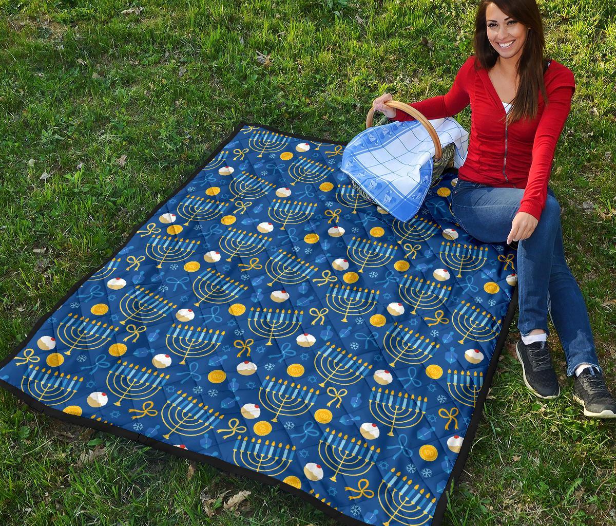 Hanukkah Pattern Print Quilt-grizzshop