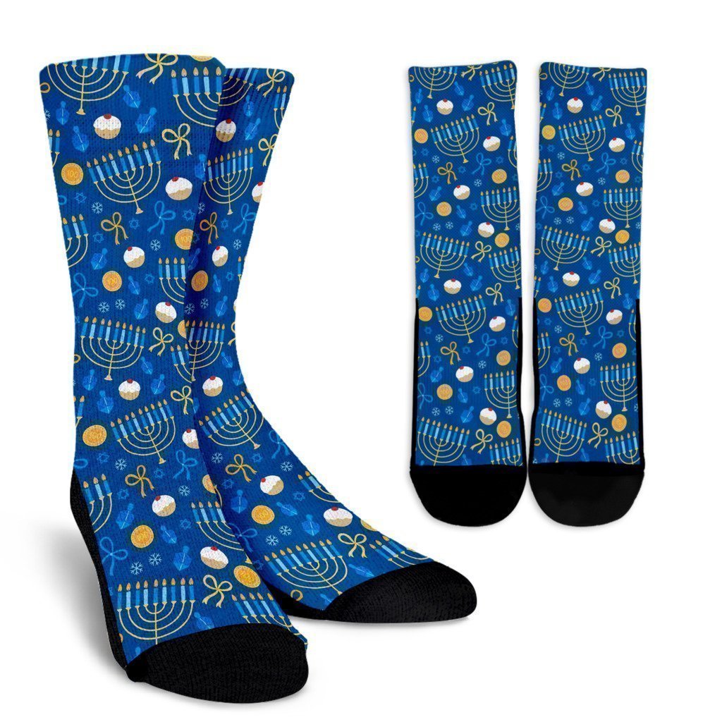 Hanukkah Pattern Print Unisex Crew Socks-grizzshop