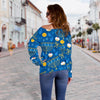 Hanukkah Pattern Print Women Off Shoulder Sweatshirt-grizzshop