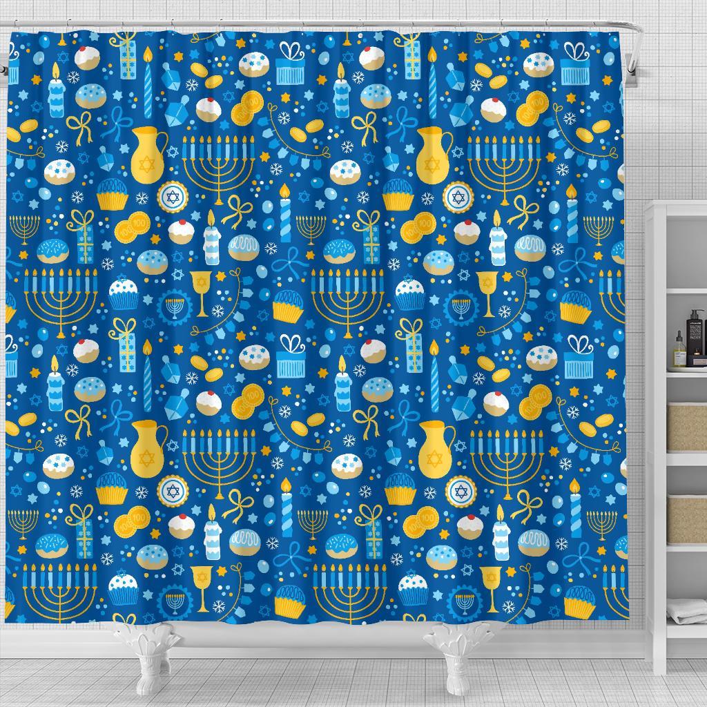 Hanukkah Print Pattern Bathroom Shower Curtain-grizzshop