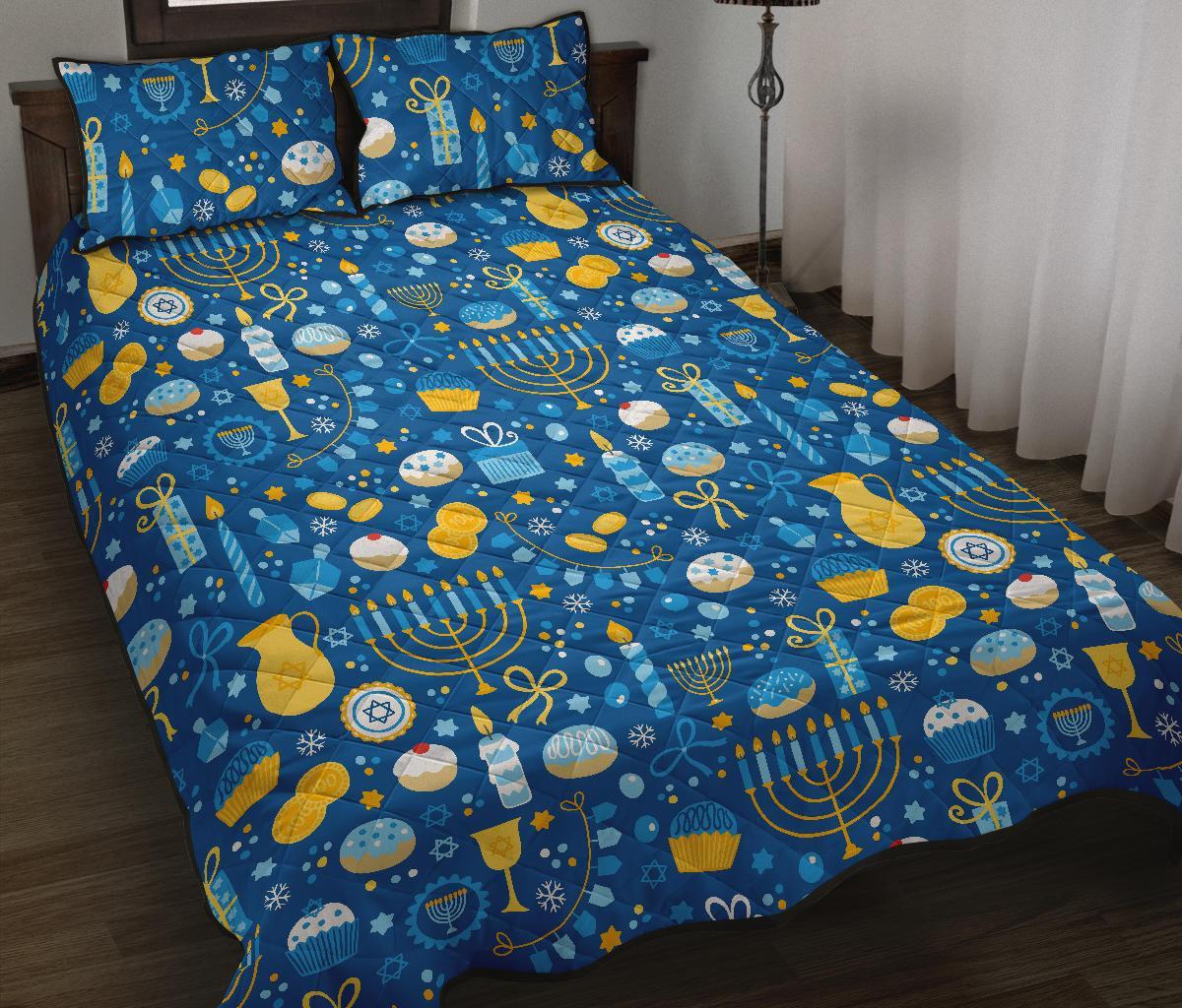 Hanukkah Print Pattern Bed Set Quilt-grizzshop