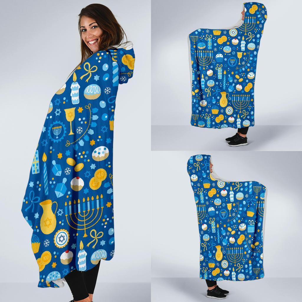 Hanukkah Print Pattern Hooded Blanket-grizzshop