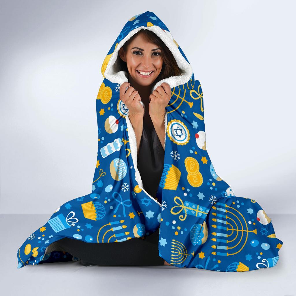 Hanukkah Print Pattern Hooded Blanket-grizzshop