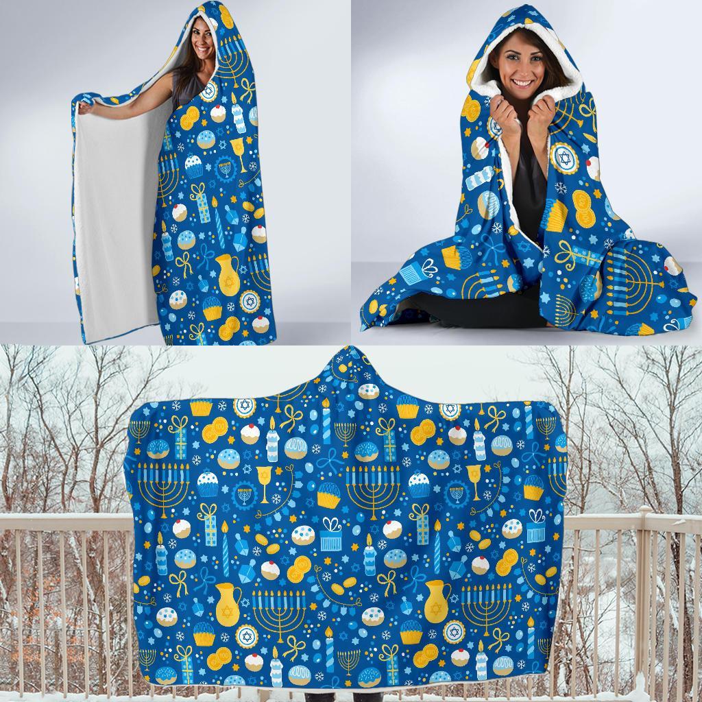 Hanukkah Print Pattern Hooded Blanket-grizzshop