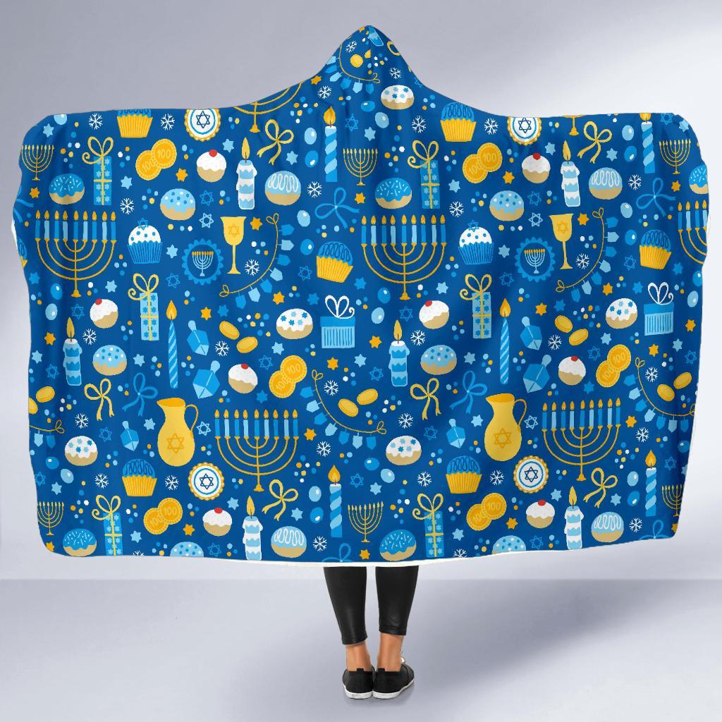 Hanukkah Print Pattern Hooded Blanket-grizzshop