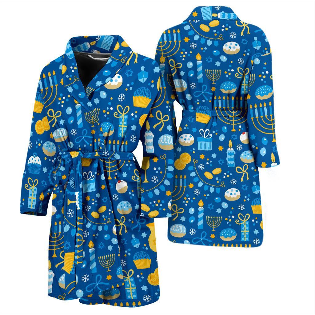 Hanukkah Print Pattern Men Long Robe-grizzshop