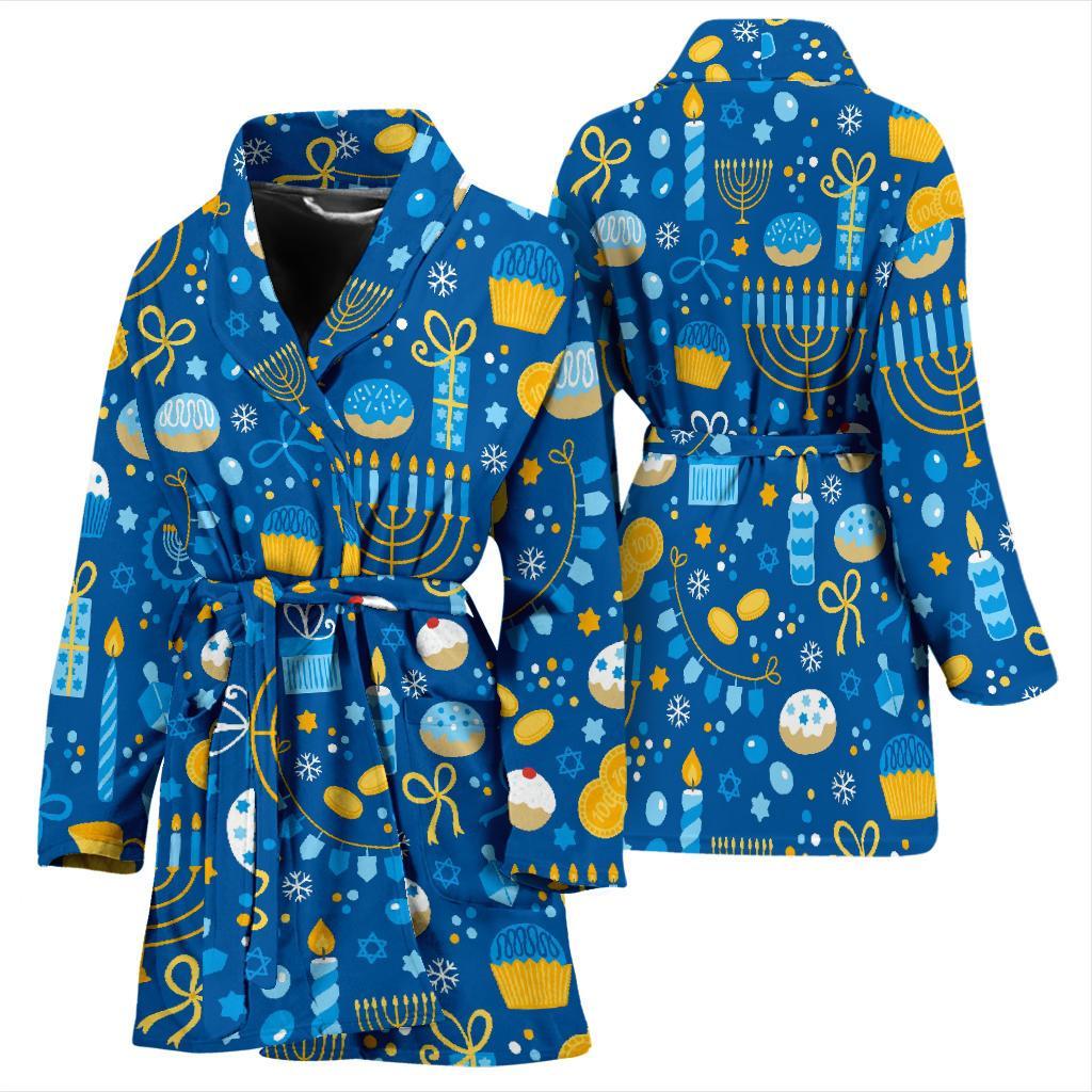 Hanukkah Print Pattern Women Long Robe-grizzshop