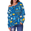 Hanukkah Print Pattern Women Off Shoulder Sweatshirt-grizzshop