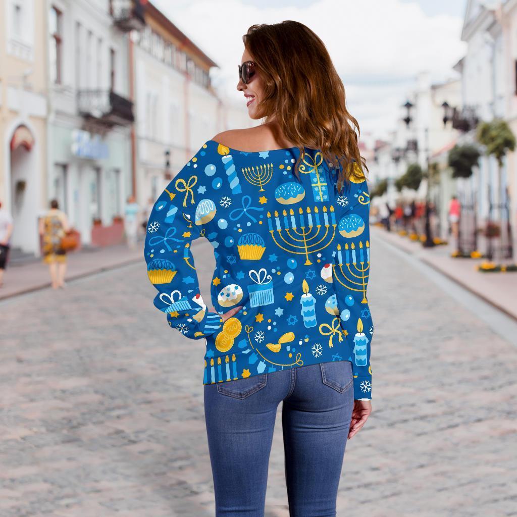 Hanukkah Print Pattern Women Off Shoulder Sweatshirt-grizzshop