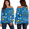 Hanukkah Print Pattern Women Off Shoulder Sweatshirt-grizzshop