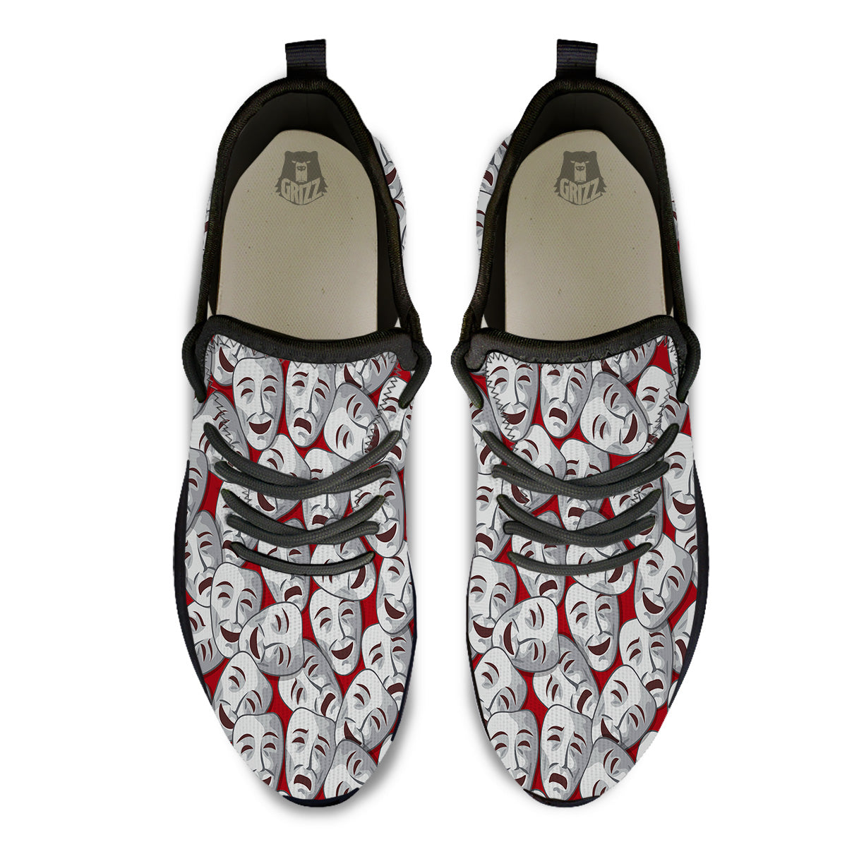 Happy And Sad Theatrical Masks Print Pattern Black Athletic Shoes-grizzshop