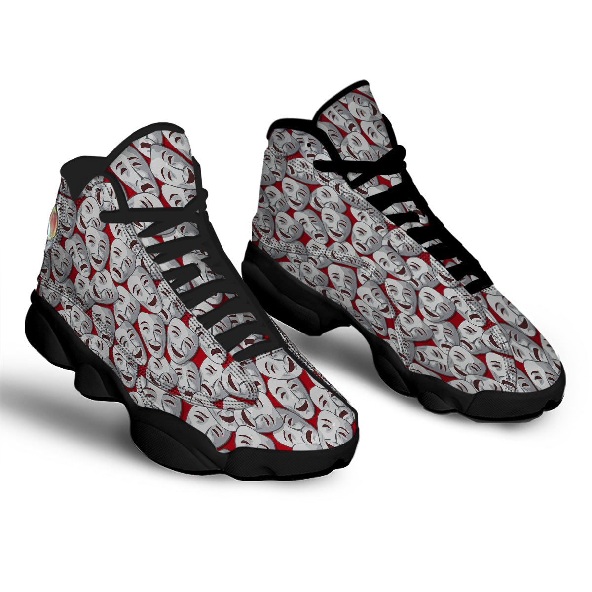 Happy And Sad Theatrical Masks Print Pattern Black Basketball Shoes-grizzshop