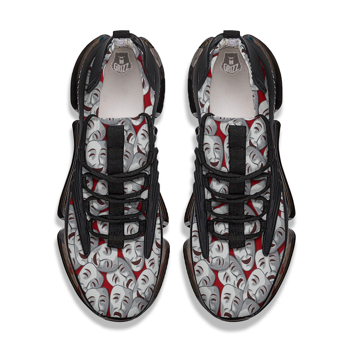 Happy And Sad Theatrical Masks Print Pattern Black Gym Shoes-grizzshop