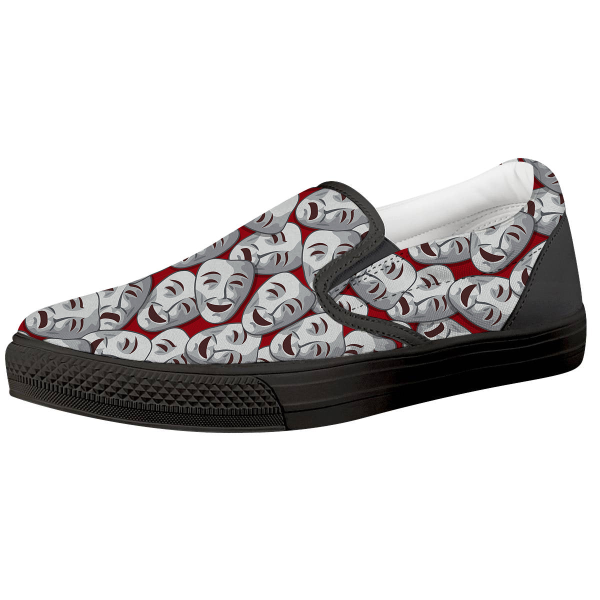 Happy And Sad Theatrical Masks Print Pattern Black Slip On Shoes-grizzshop