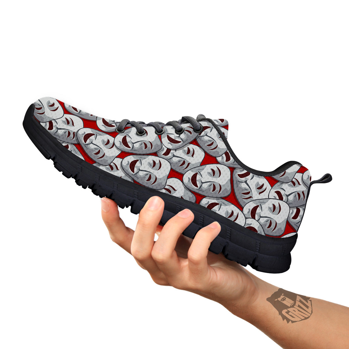 Happy And Sad Theatrical Masks Print Pattern Black Sneaker-grizzshop