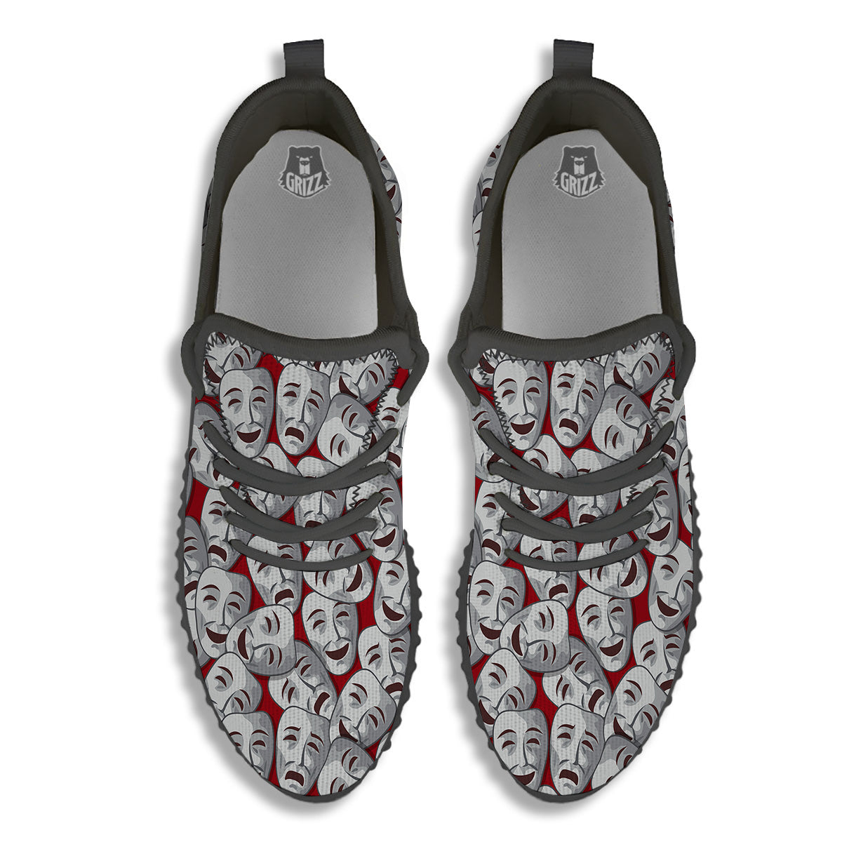 Happy And Sad Theatrical Masks Print Pattern Black Walking Shoes-grizzshop