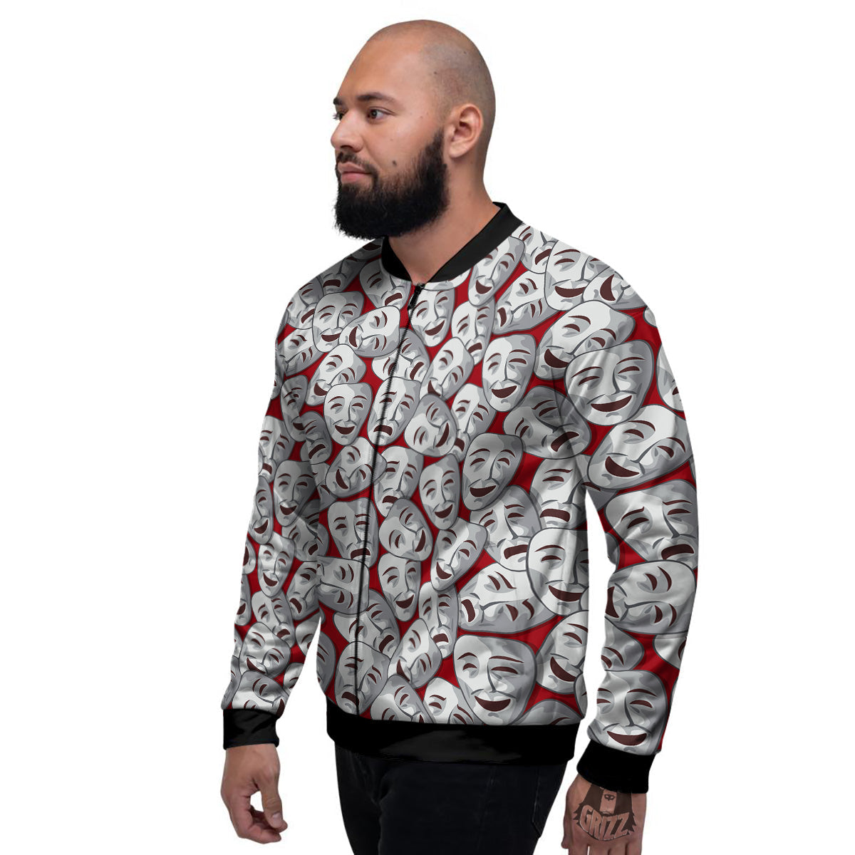 Happy And Sad Theatrical Masks Print Pattern Men's Bomber Jacket-grizzshop