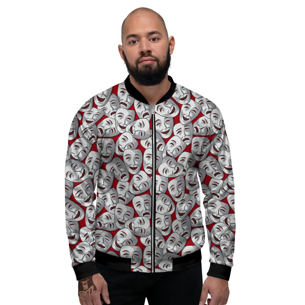 Happy And Sad Theatrical Masks Print Pattern Men's Bomber Jacket-grizzshop