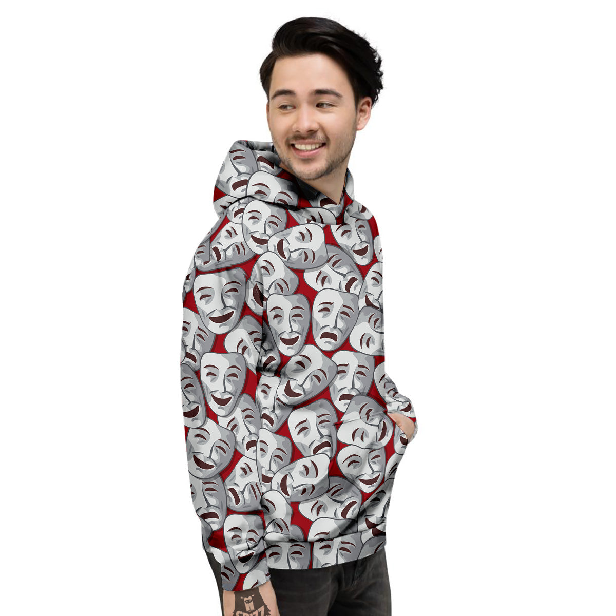 Happy And Sad Theatrical Masks Print Pattern Men's Hoodie-grizzshop