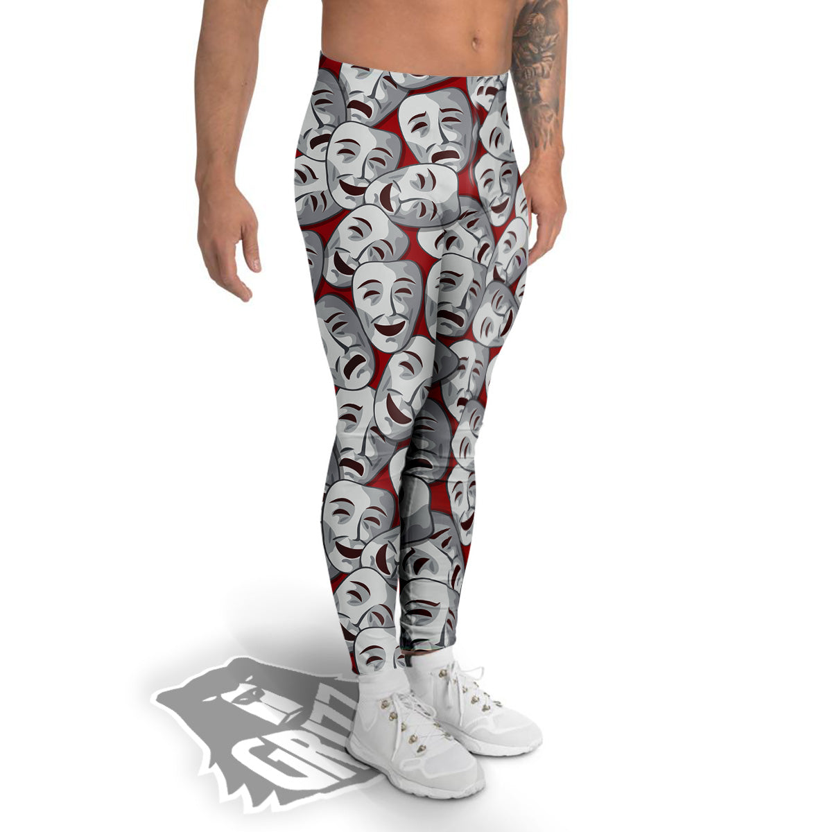 Happy And Sad Theatrical Masks Print Pattern Men's Leggings-grizzshop