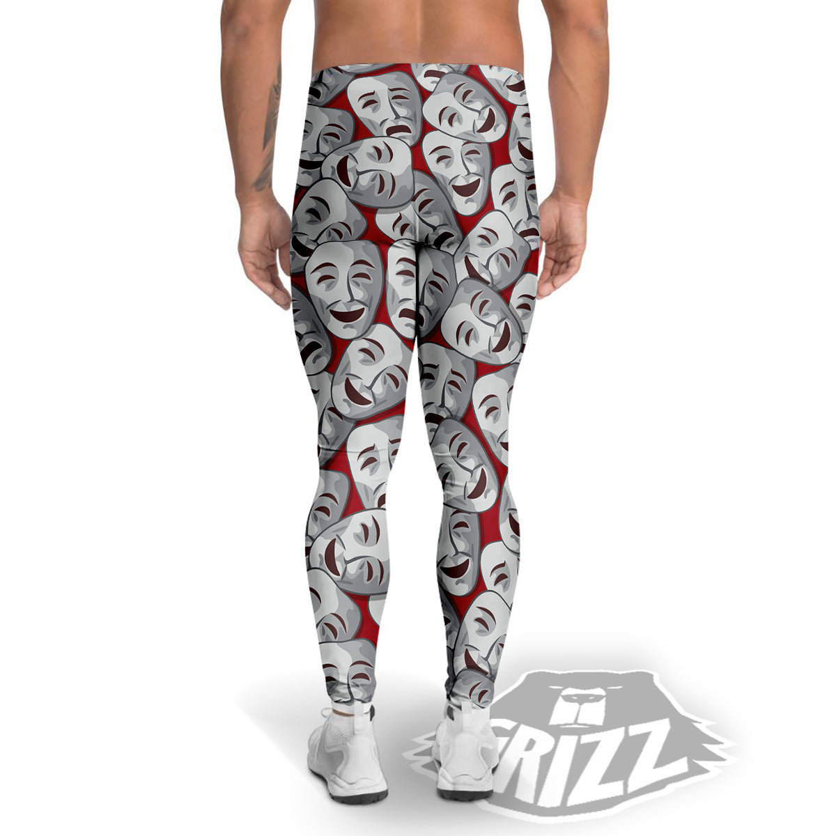 Happy And Sad Theatrical Masks Print Pattern Men's Leggings-grizzshop