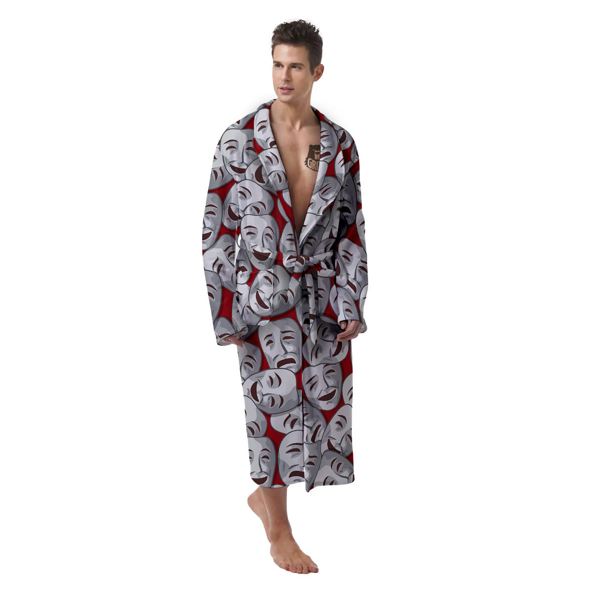 Happy And Sad Theatrical Masks Print Pattern Men's Robe-grizzshop