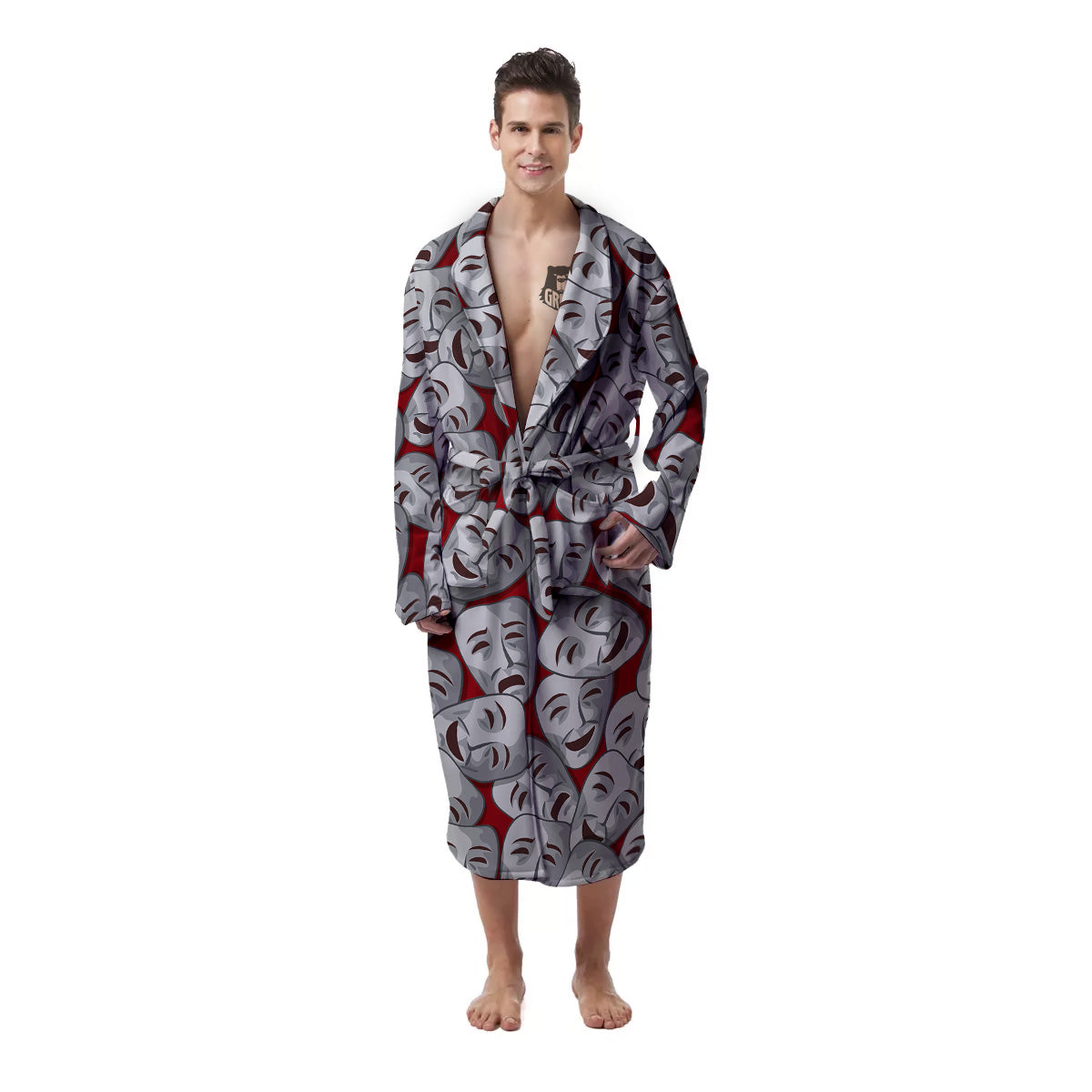 Happy And Sad Theatrical Masks Print Pattern Men's Robe-grizzshop