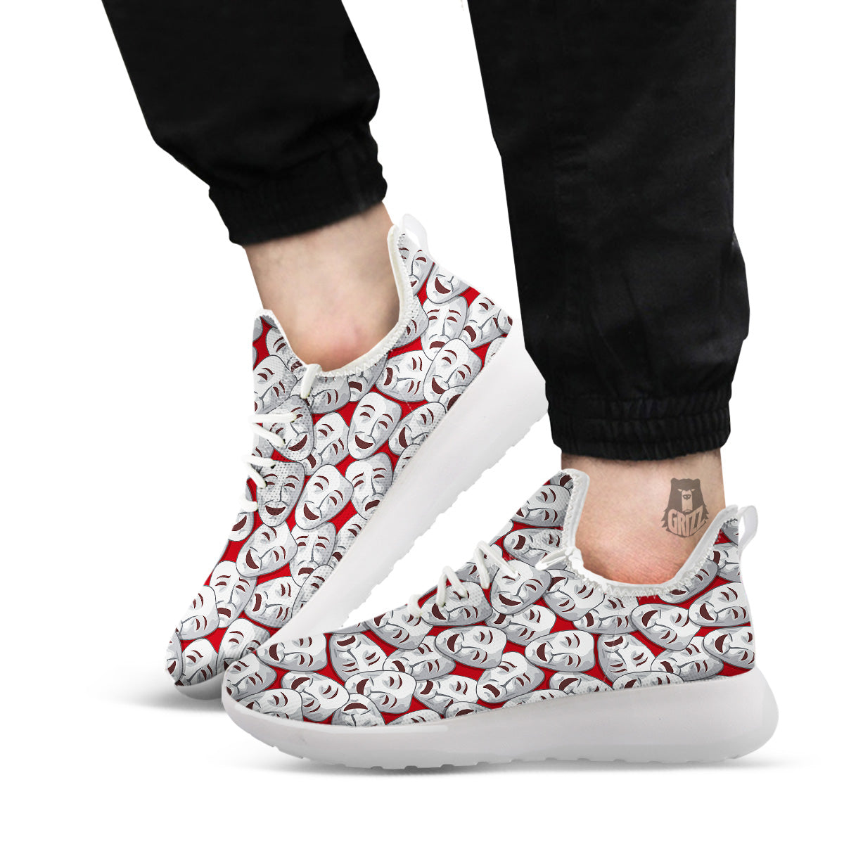 Happy And Sad Theatrical Masks Print Pattern White Athletic Shoes-grizzshop