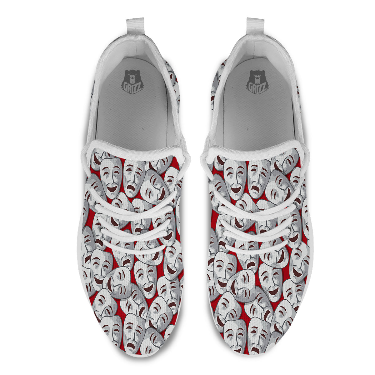 Happy And Sad Theatrical Masks Print Pattern White Athletic Shoes-grizzshop