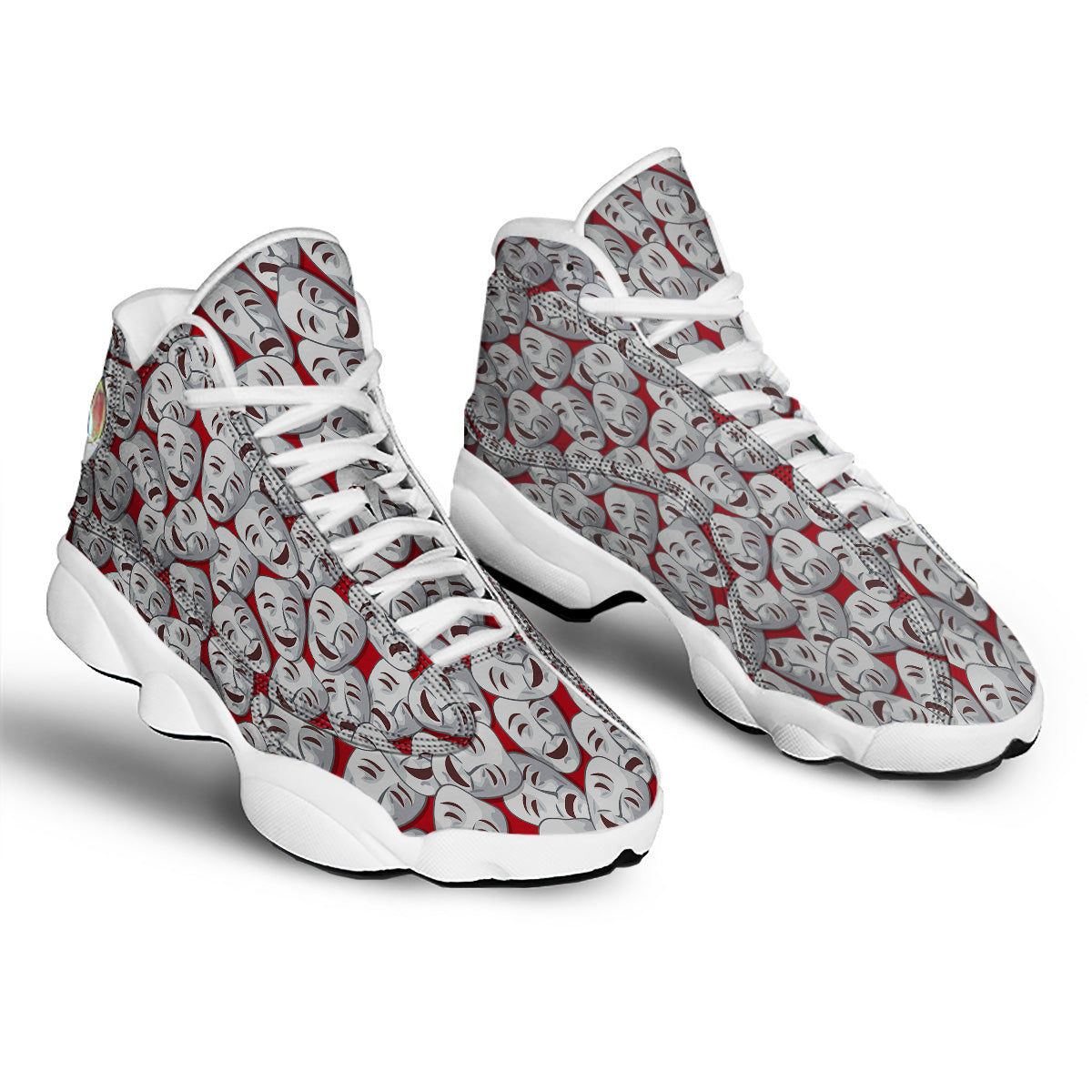 Happy And Sad Theatrical Masks Print Pattern White Basketball Shoes-grizzshop