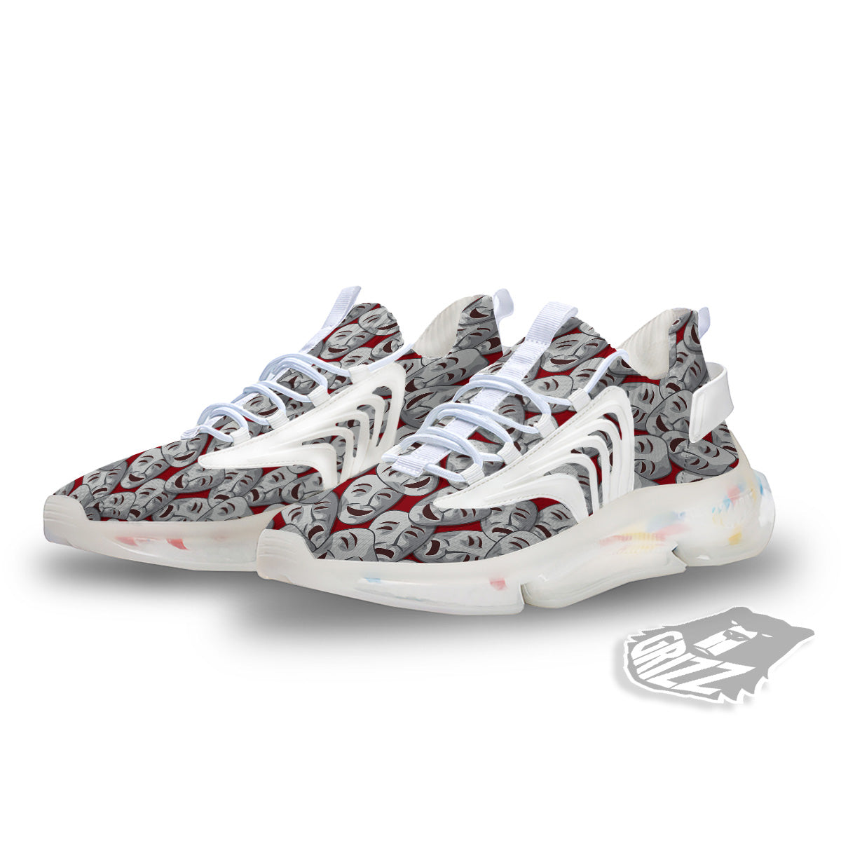 Happy And Sad Theatrical Masks Print Pattern White Gym Shoes-grizzshop