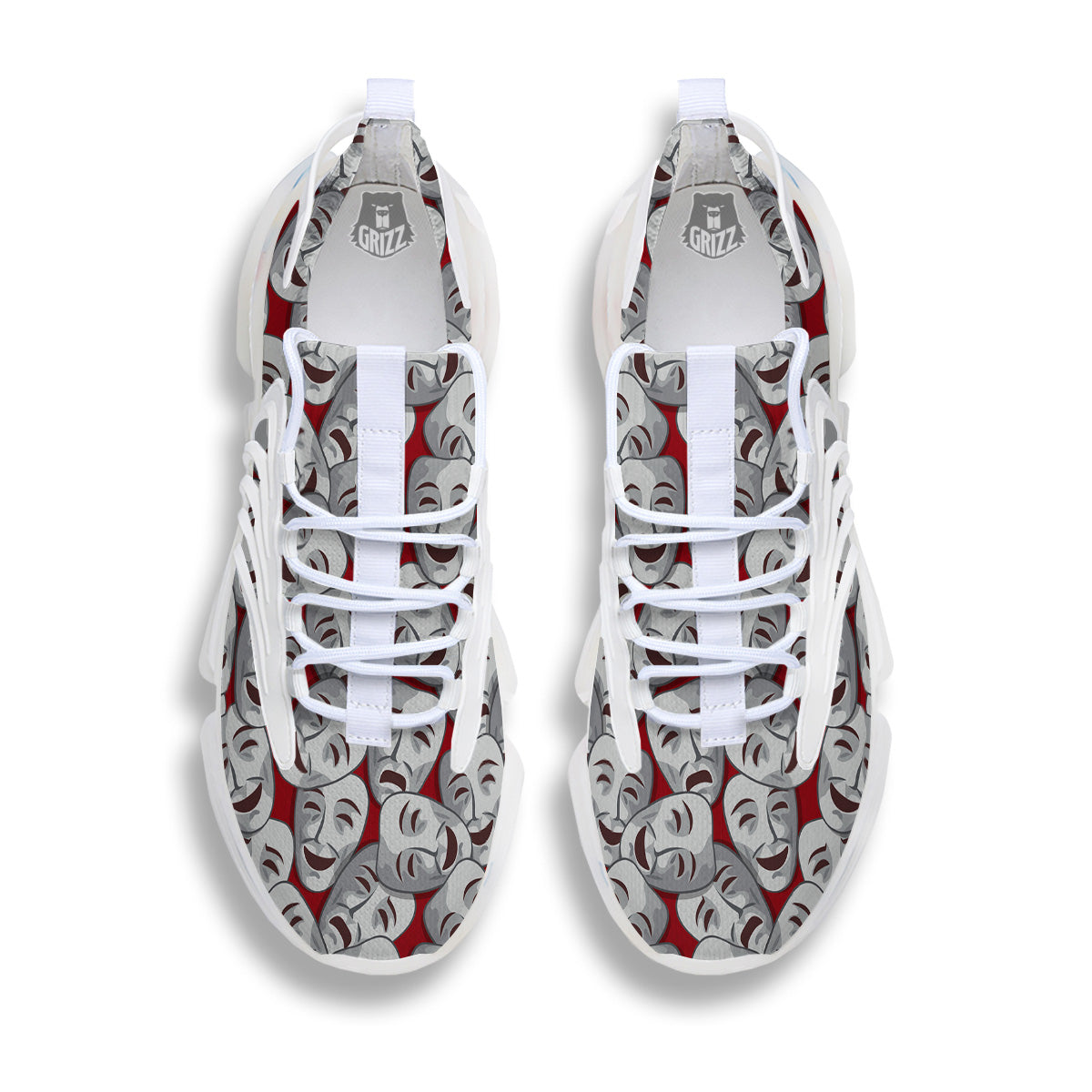 Happy And Sad Theatrical Masks Print Pattern White Gym Shoes-grizzshop