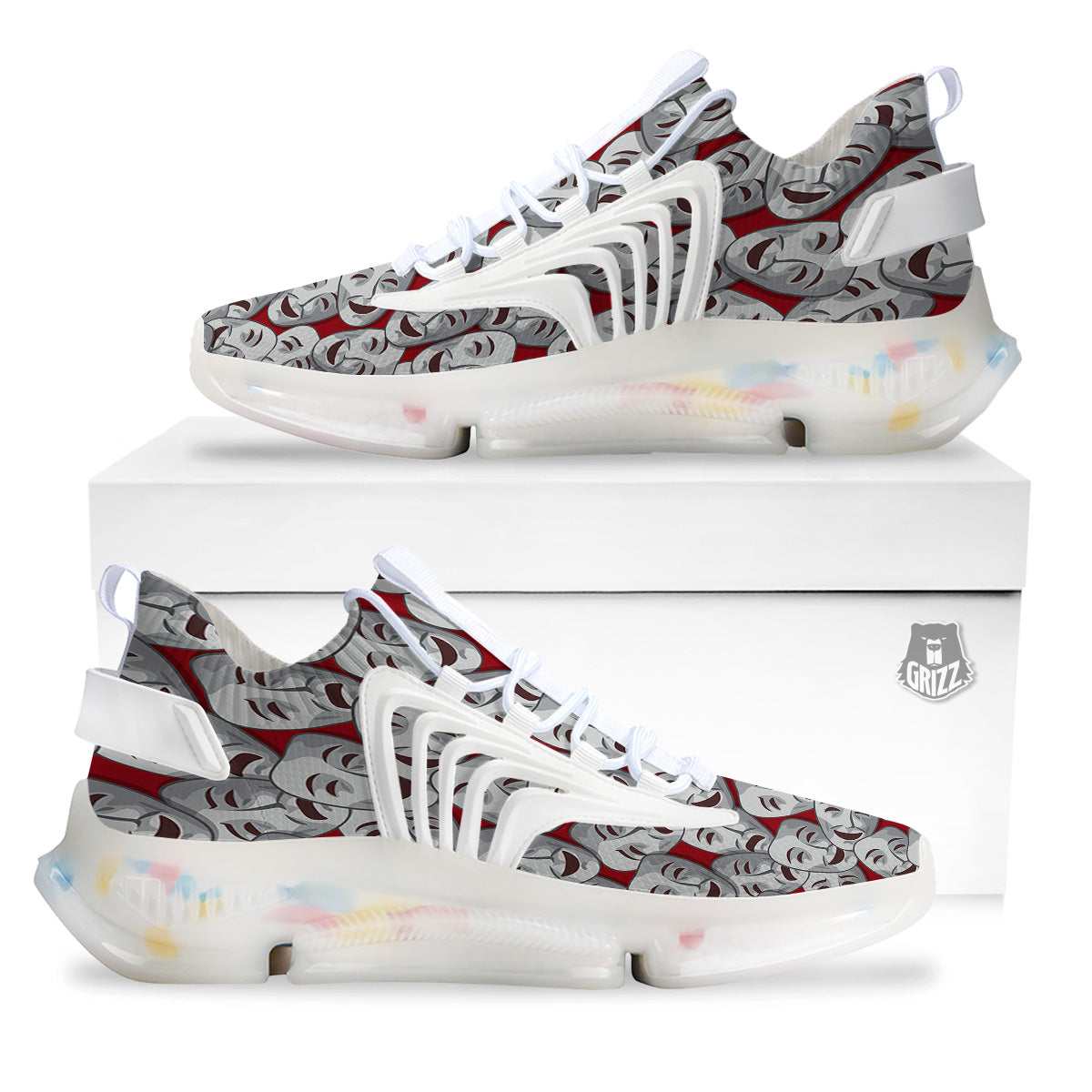 Happy And Sad Theatrical Masks Print Pattern White Gym Shoes-grizzshop