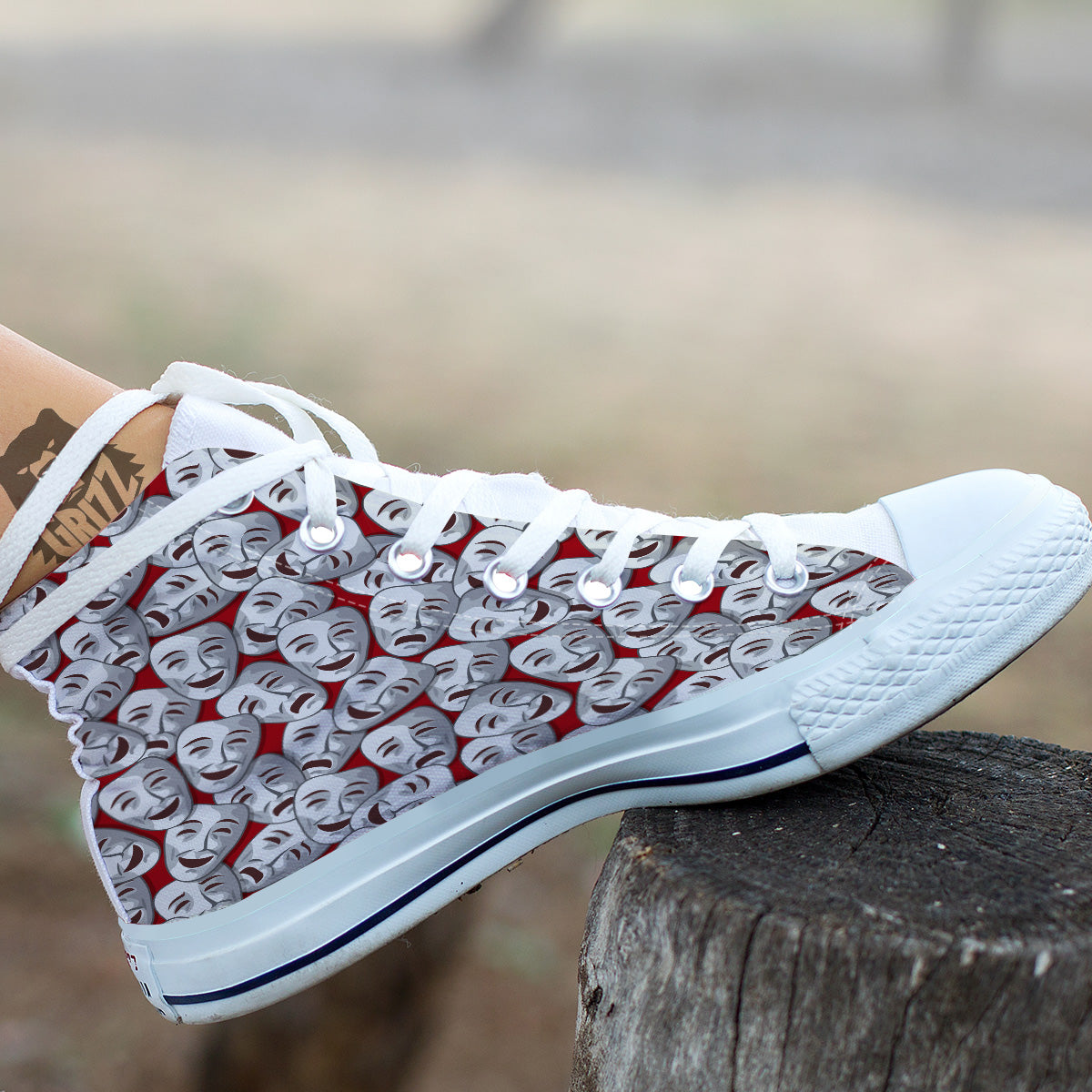 Happy And Sad Theatrical Masks Print Pattern White High Top Shoes-grizzshop