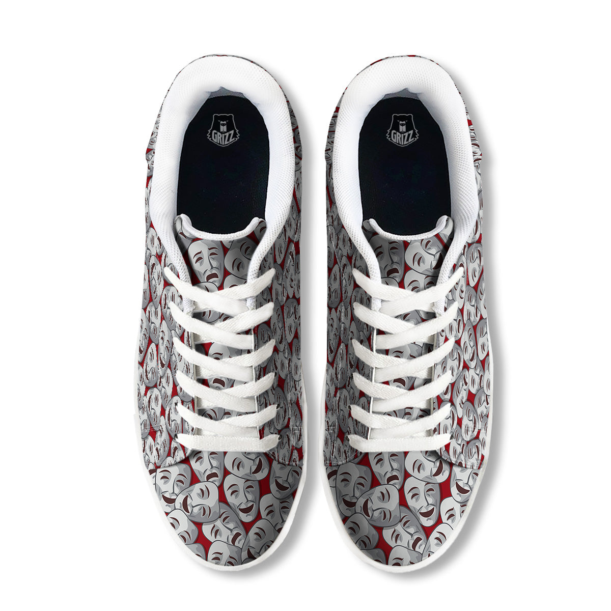 Happy And Sad Theatrical Masks Print Pattern White Low Top Sneakers-grizzshop