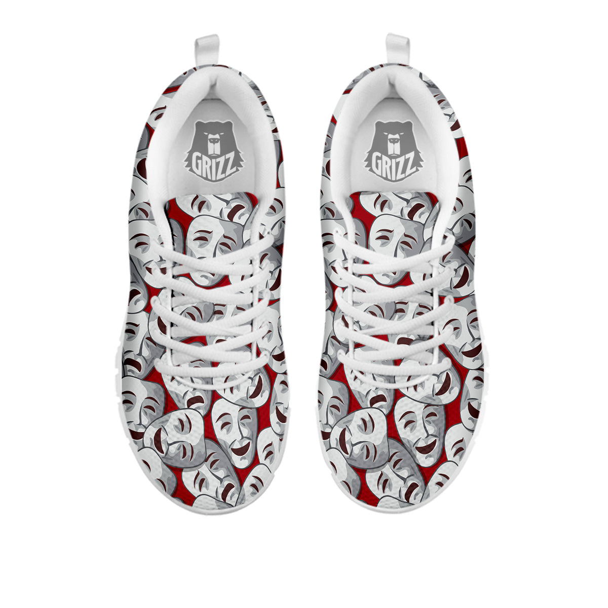 Happy And Sad Theatrical Masks Print Pattern White Sneaker-grizzshop