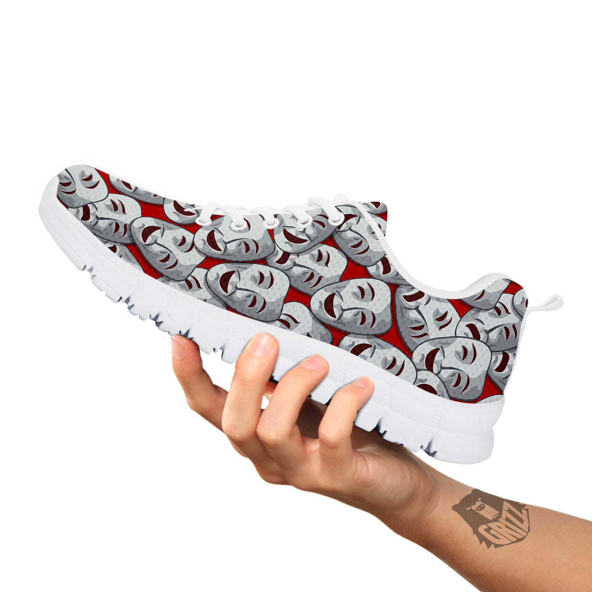Happy And Sad Theatrical Masks Print Pattern White Sneaker-grizzshop